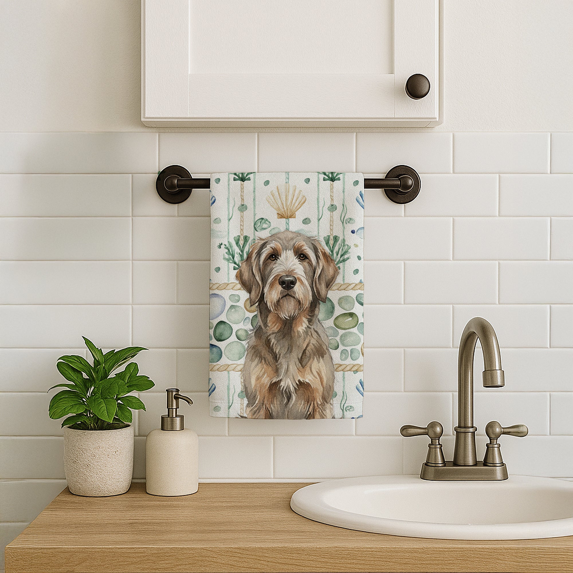 Caroline's Treasures Grizzle and Tan Otterhound Coastal Sea Glass Kitchen Towel
