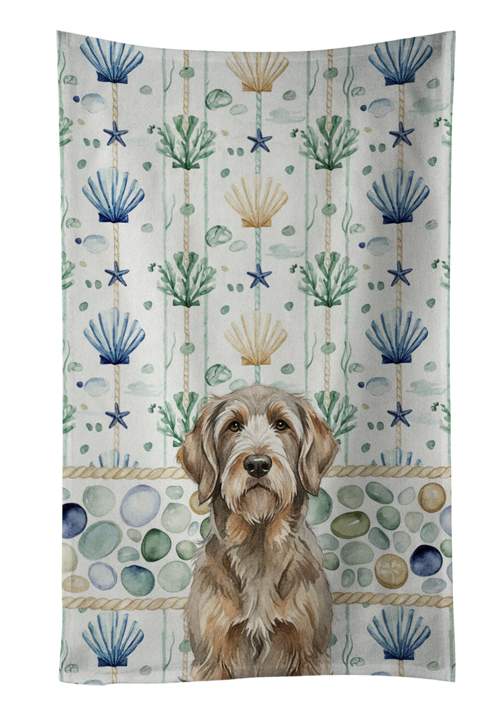 Caroline's Treasures Grizzle and Tan Otterhound Coastal Sea Glass Kitchen Towel