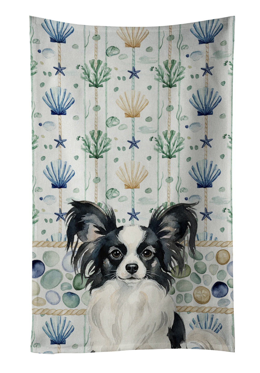 Caroline's Treasures Black and White Papillon Coastal Sea Glass Kitchen Towel