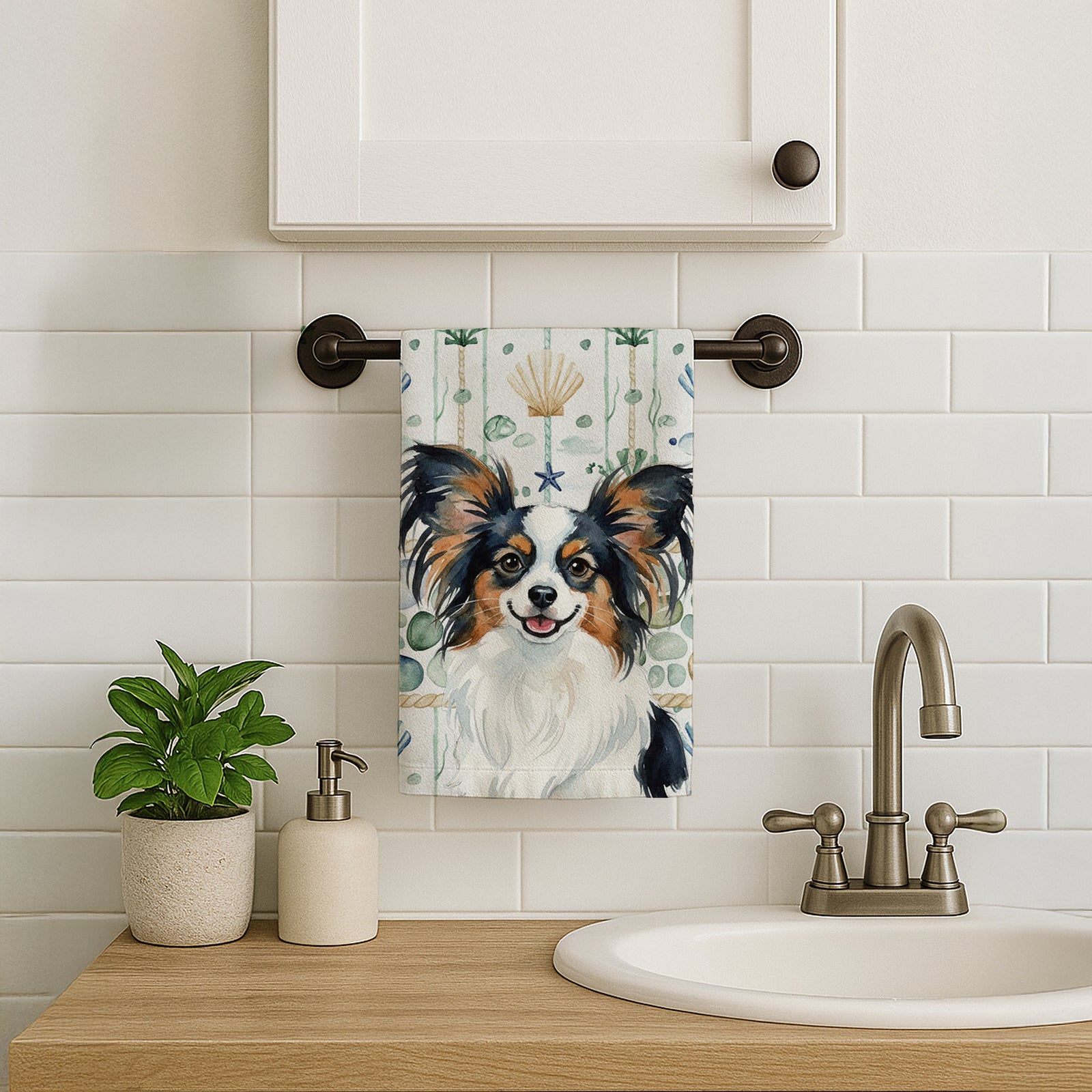 Caroline's Treasures Tricolor Papillon Coastal Sea Glass Kitchen Towel