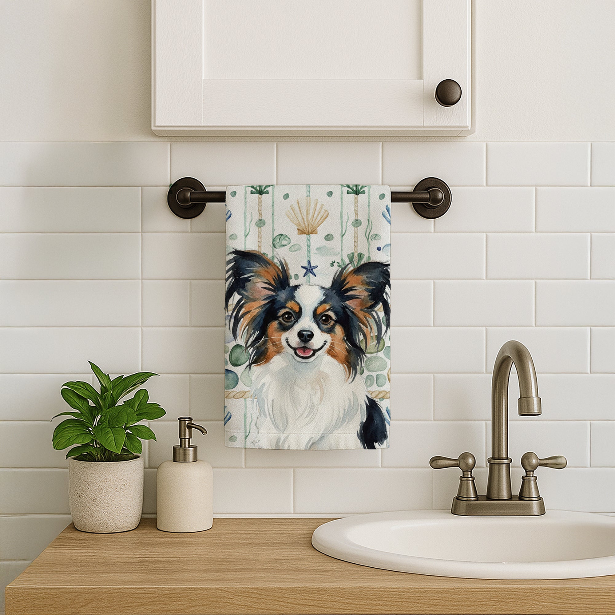 Caroline's Treasures Tricolor Papillon Coastal Sea Glass Kitchen Towel
