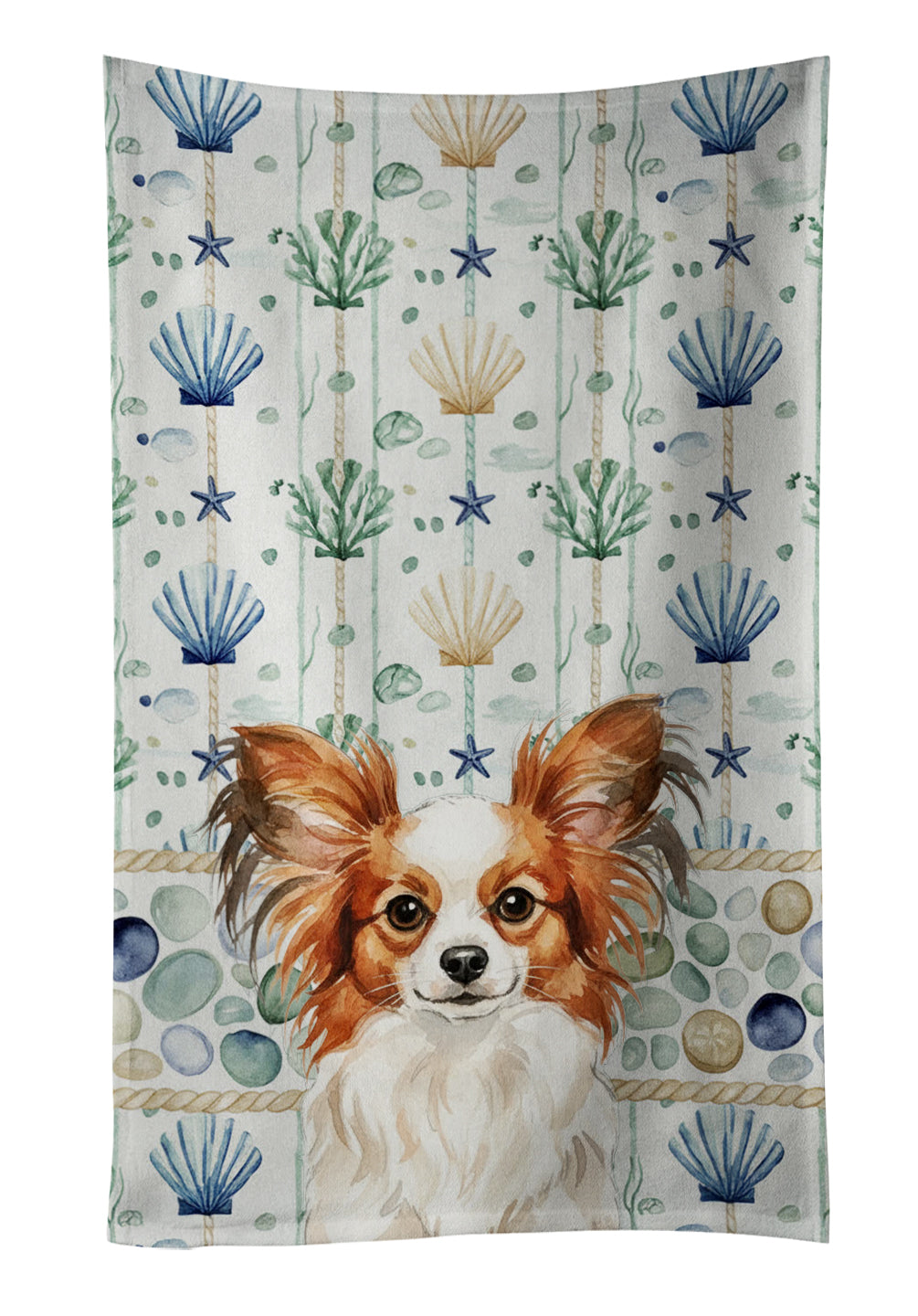 Caroline's Treasures White with Red Papillon Coastal Sea Glass Kitchen Towel