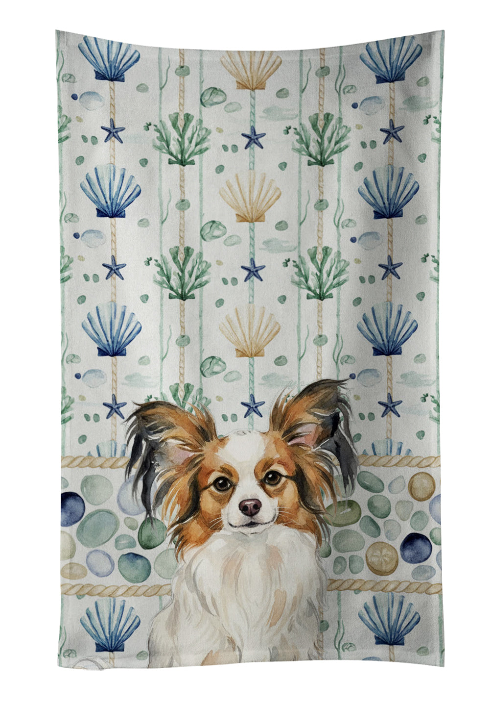 Caroline's Treasures White with Sable Papillon Coastal Sea Glass Kitchen Towel