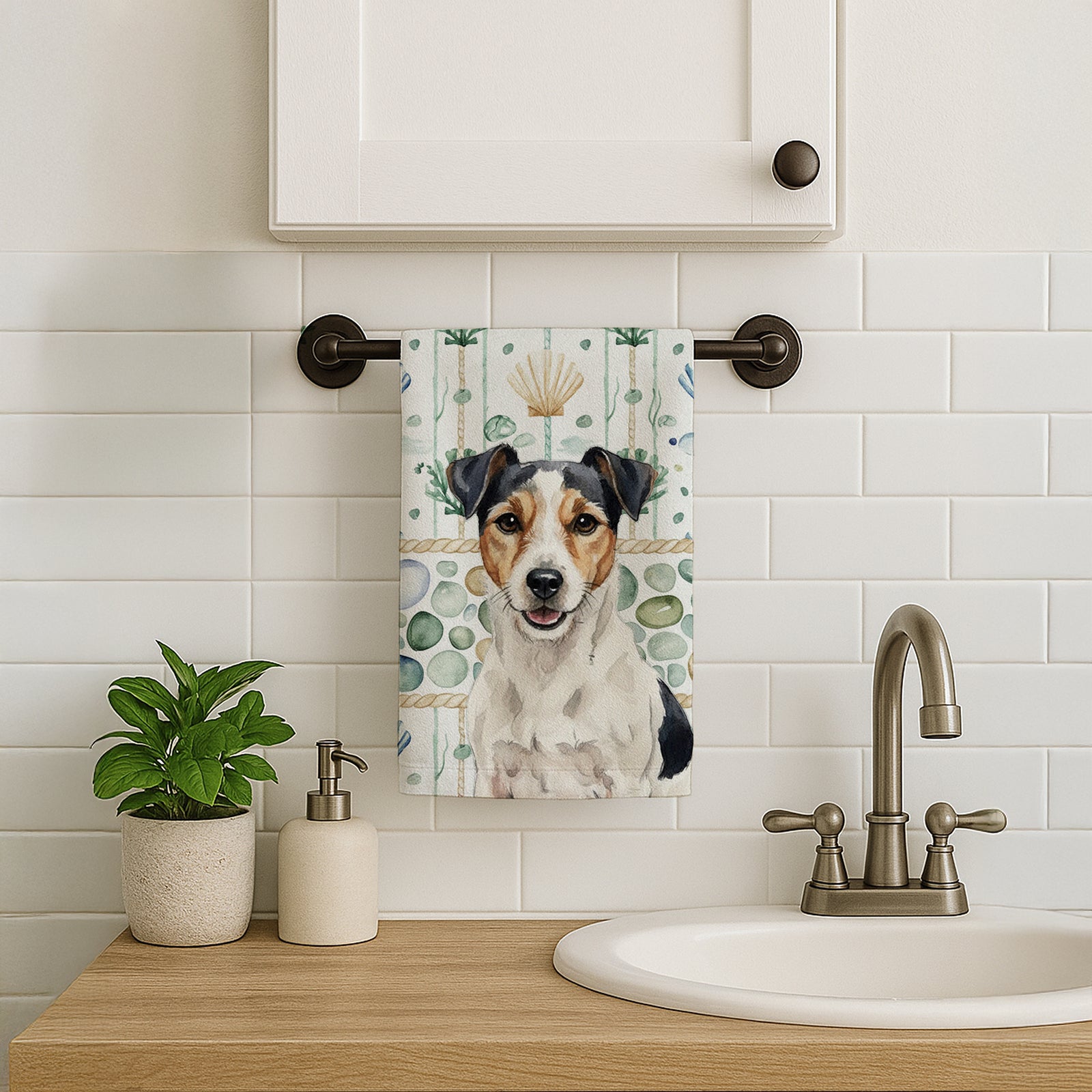 Caroline's Treasures Parson Russell Terrier Coastal Sea Glass Kitchen Towel