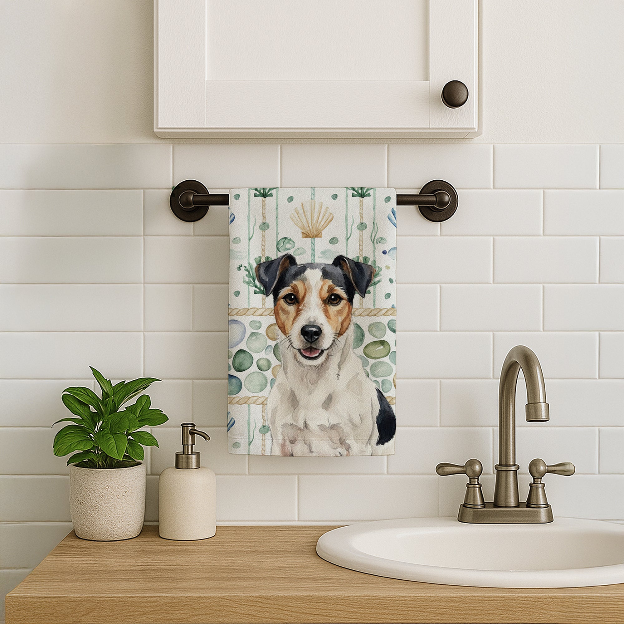 Caroline's Treasures Parson Russell Terrier Coastal Sea Glass Kitchen Towel