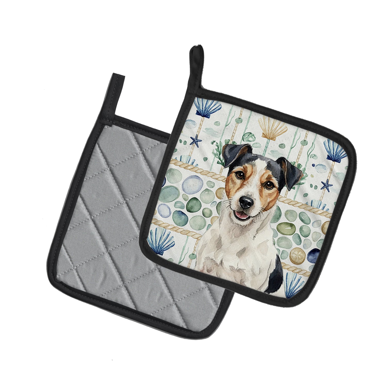 Caroline's Treasures Parson Russell Terrier Coastal Sea Glass Pair of Pot Holders