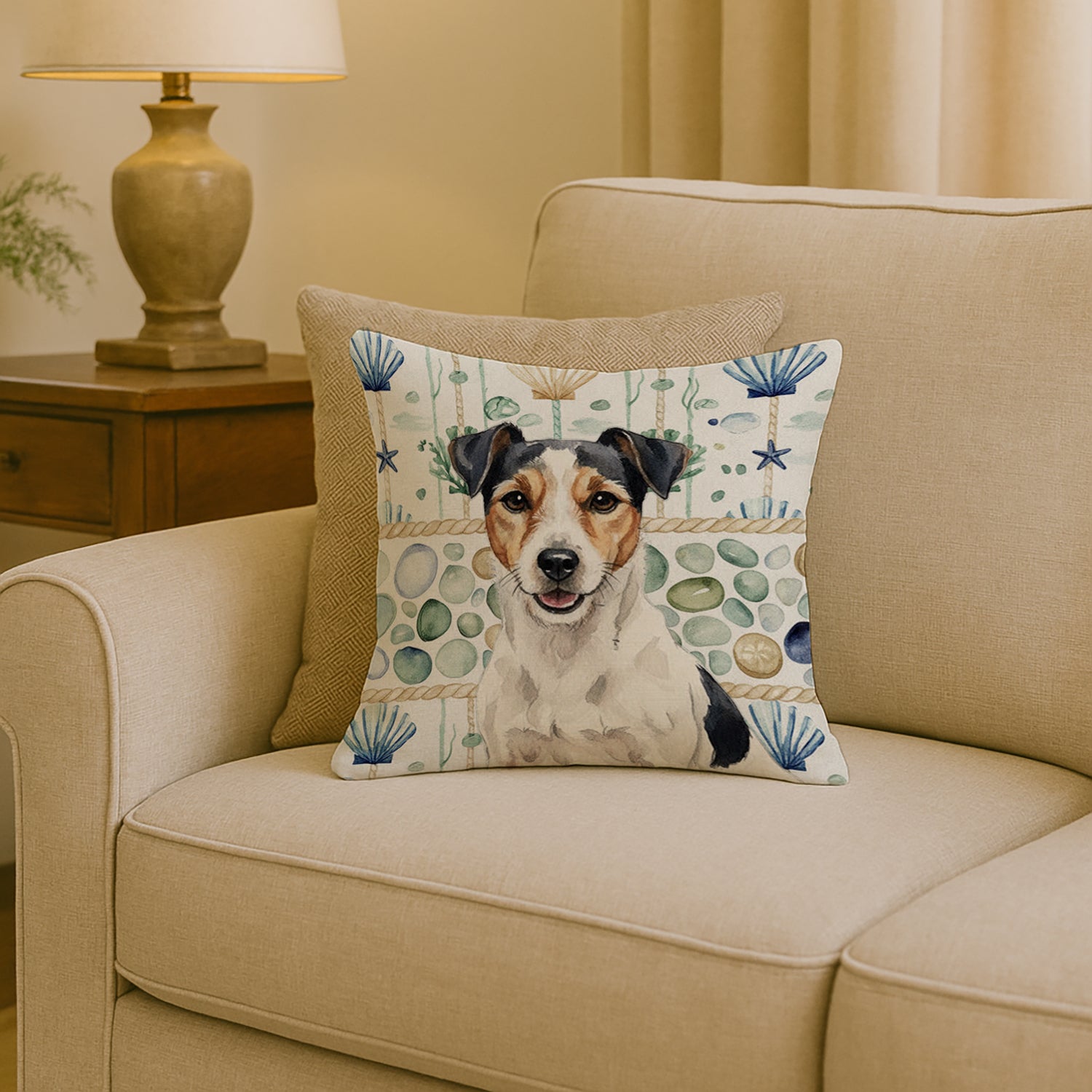 Caroline's Treasures Parson Russell Terrier Coastal Sea Glass Throw Pillow
