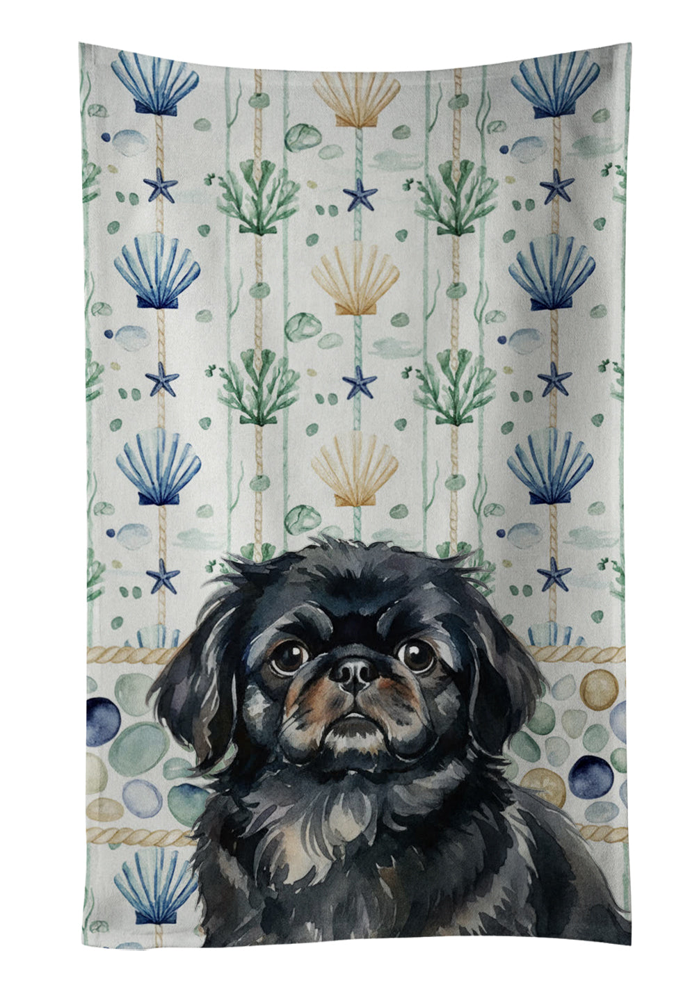 Caroline's Treasures Black Pekingese Coastal Sea Glass Kitchen Towel
