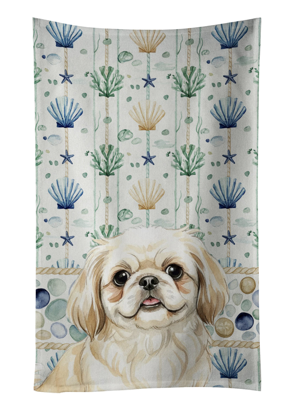 Caroline's Treasures Cream Pekingese Coastal Sea Glass Kitchen Towel