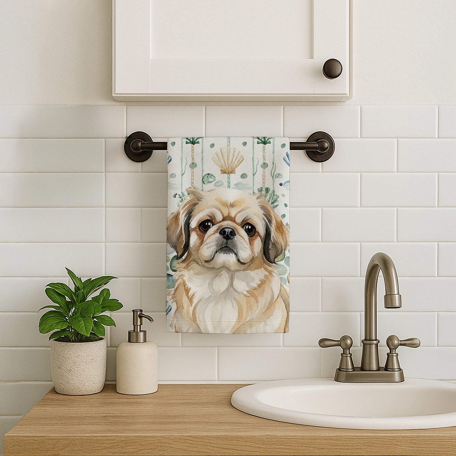 Caroline's Treasures Fawn Pekingese Coastal Sea Glass Kitchen Towel
