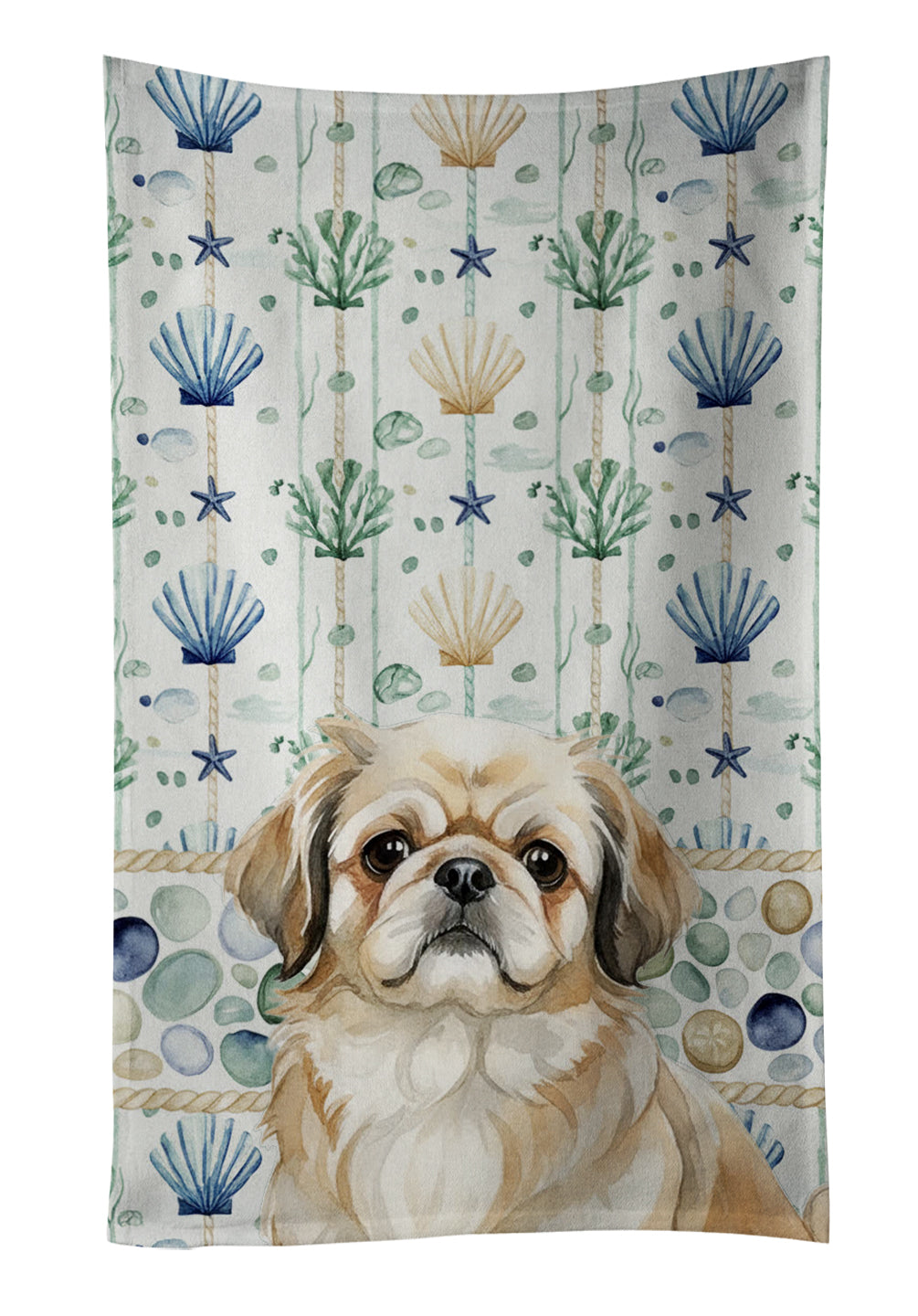 Caroline's Treasures Fawn Pekingese Coastal Sea Glass Kitchen Towel