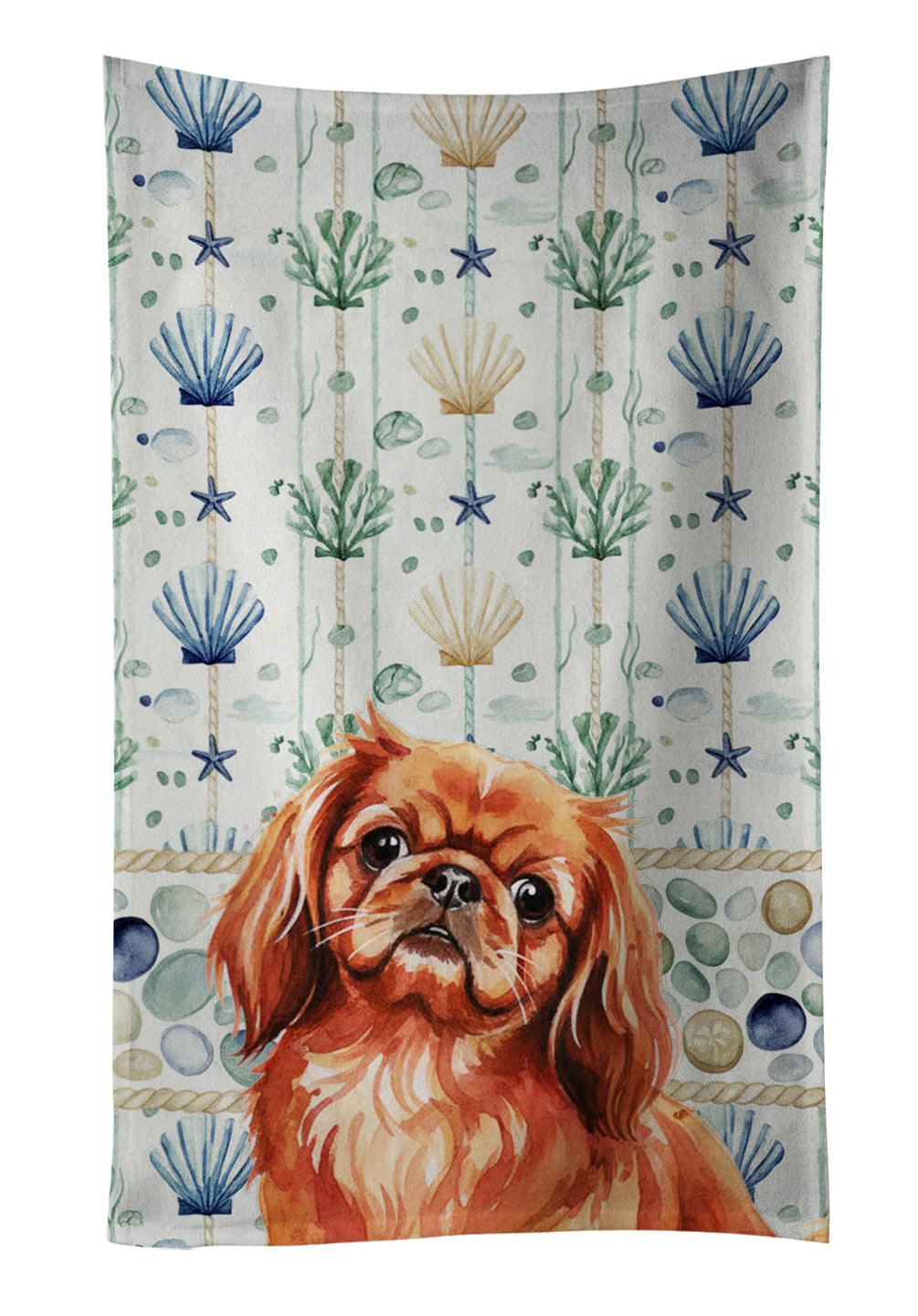 Caroline's Treasures Red Pekingese Coastal Sea Glass Kitchen Towel