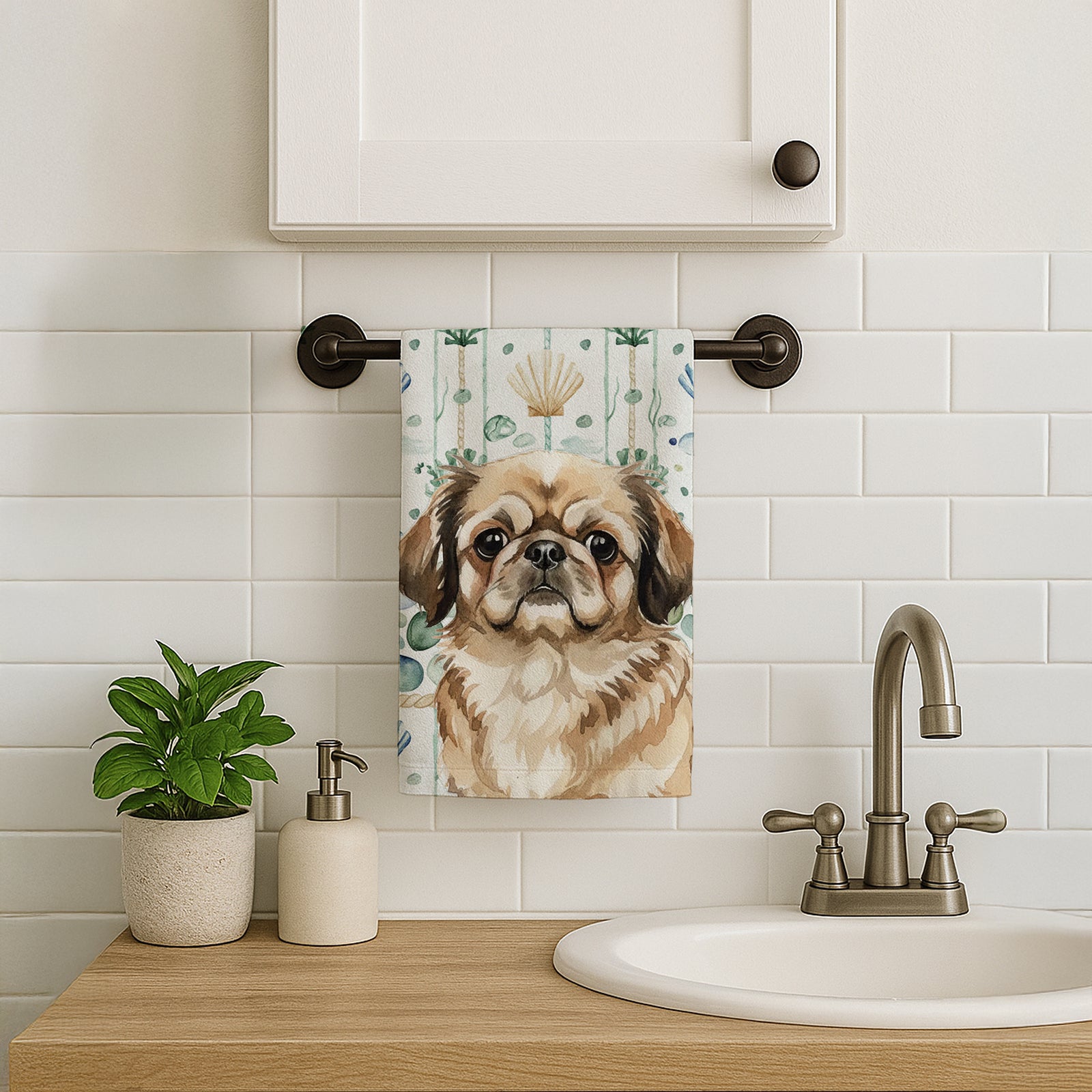 Caroline's Treasures Sable Pekingese Coastal Sea Glass Kitchen Towel
