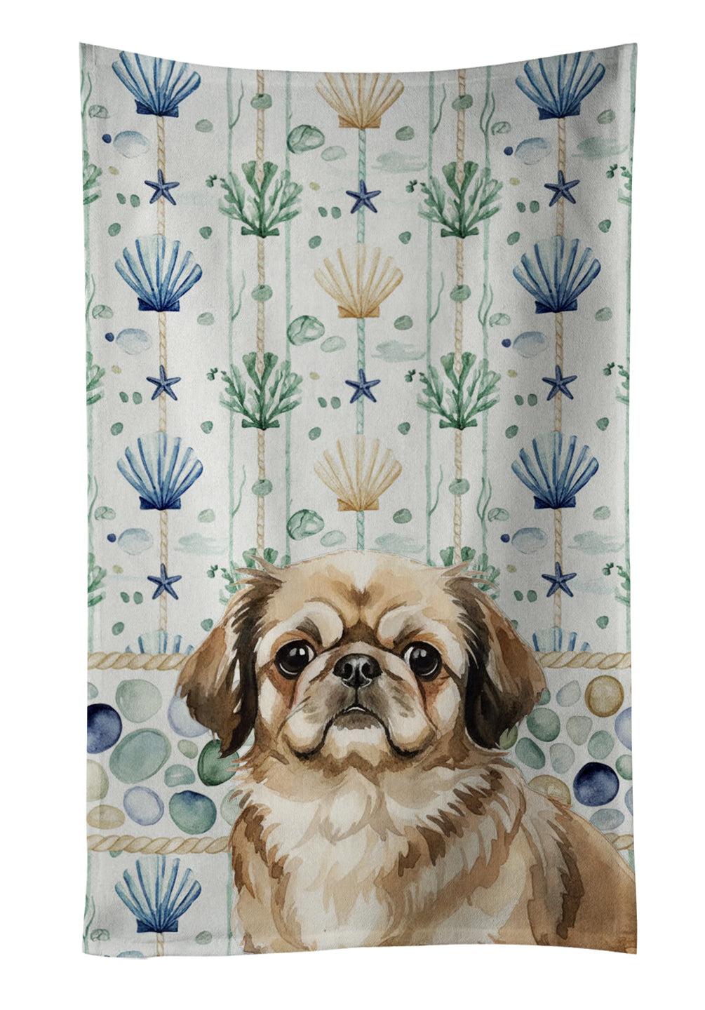 Caroline's Treasures Sable Pekingese Coastal Sea Glass Kitchen Towel