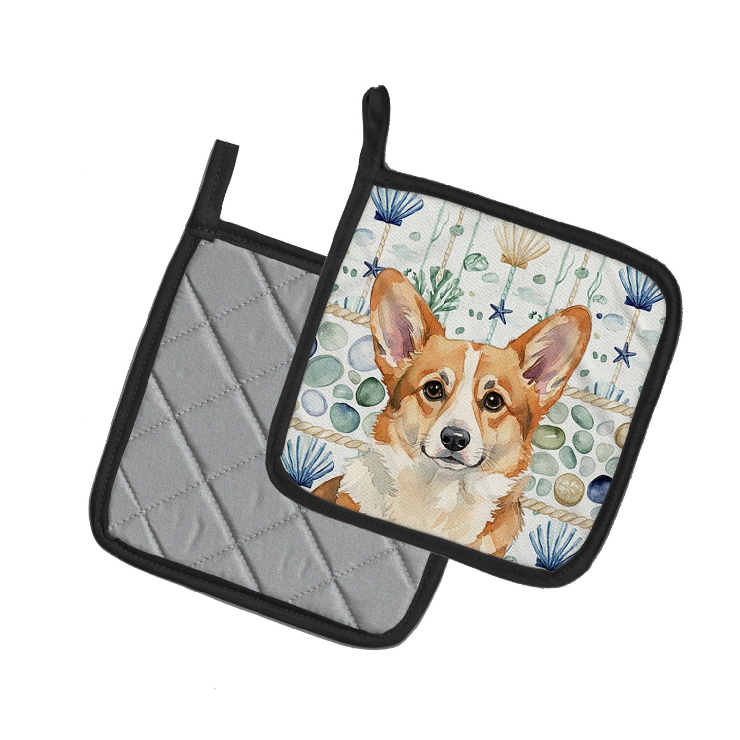 Caroline's Treasures Corgi Coastal Sea Glass Pair of Pot Holders