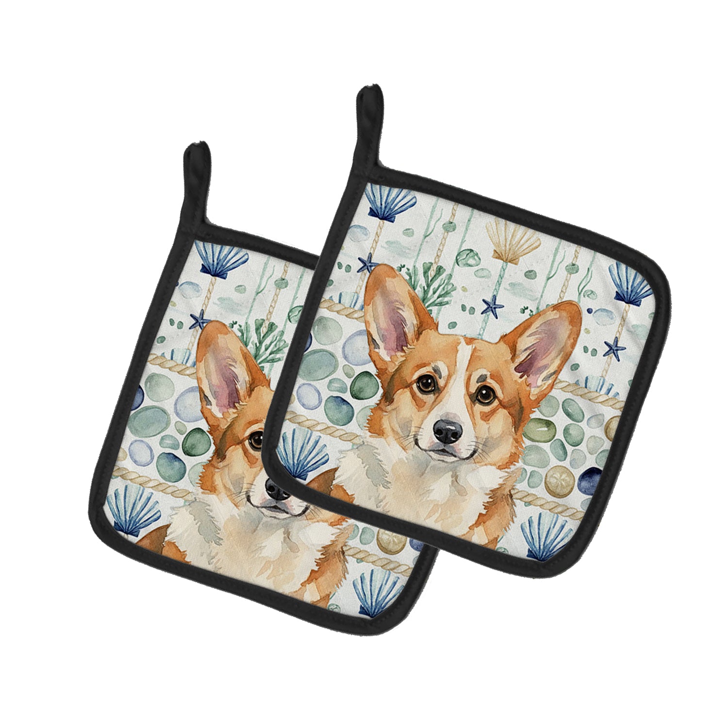 Caroline's Treasures Corgi Coastal Sea Glass Pair of Pot Holders