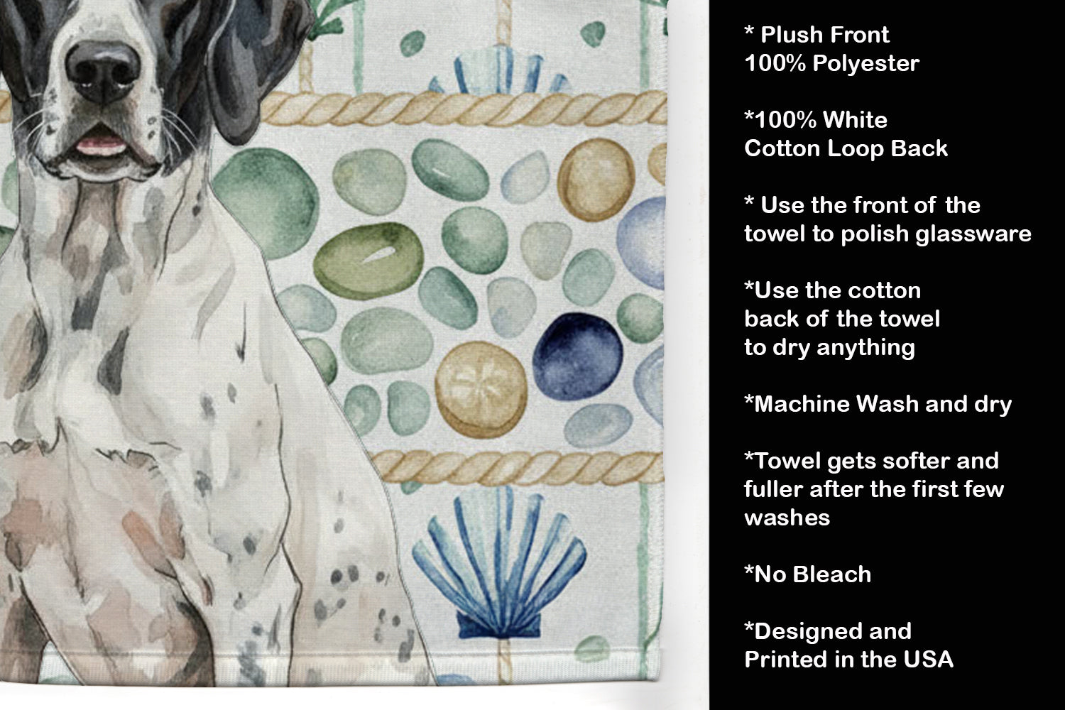 Caroline's Treasures Black and White Pointer Coastal Sea Glass Kitchen Towel