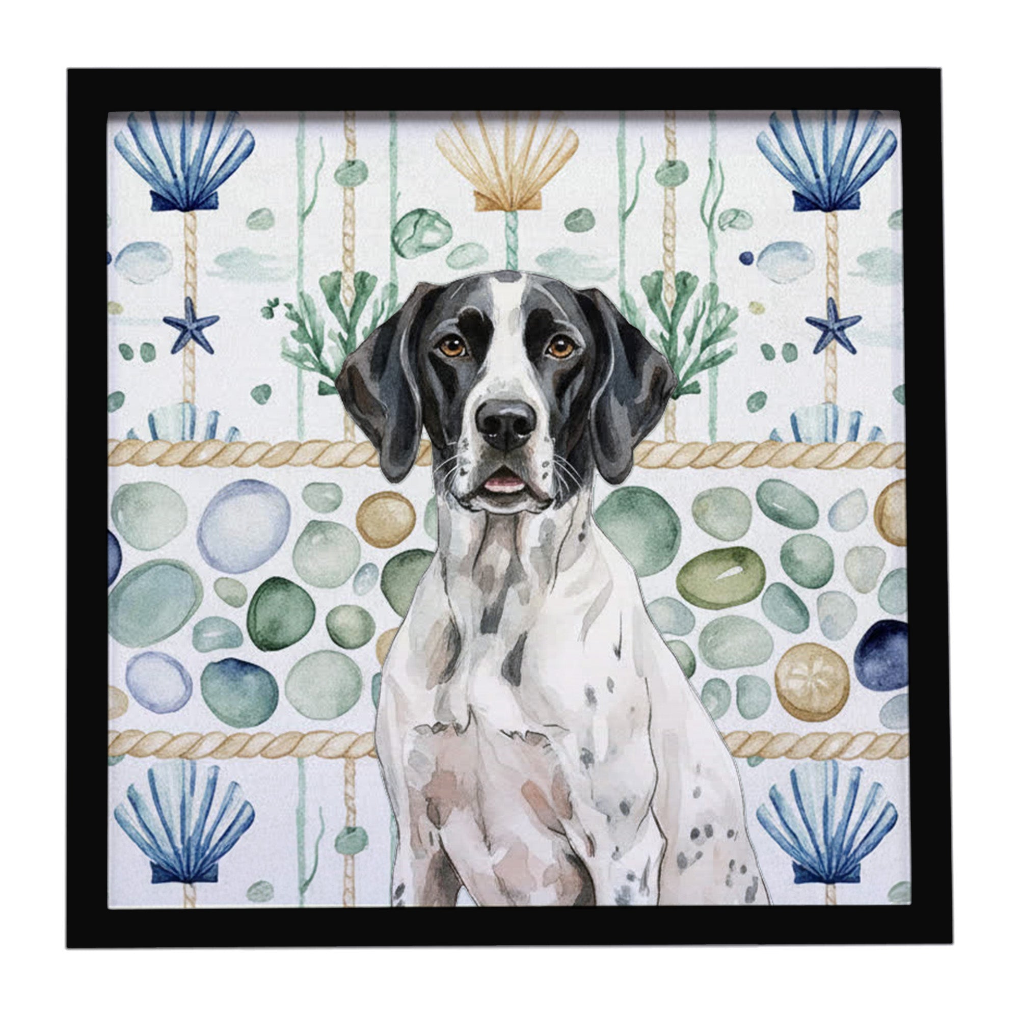 Caroline's Treasures Black and White Pointer Coastal Sea Glass Framed Metal Print