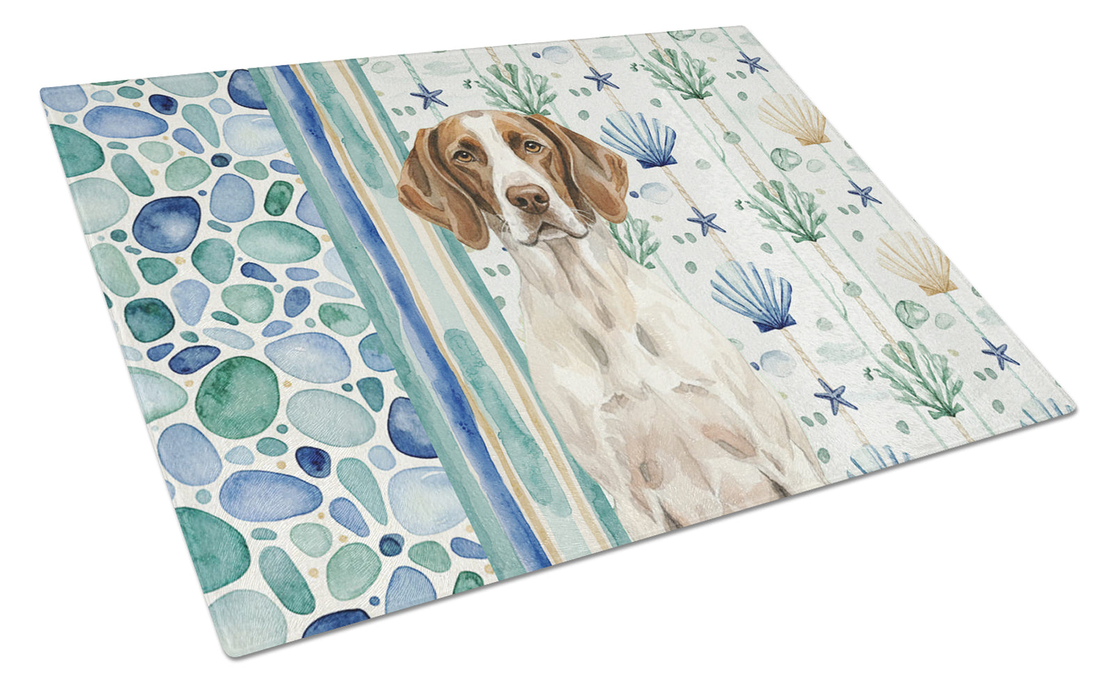 Caroline's Treasures Liver and White Pointer Coastal Sea Glass Glass Cutting Board