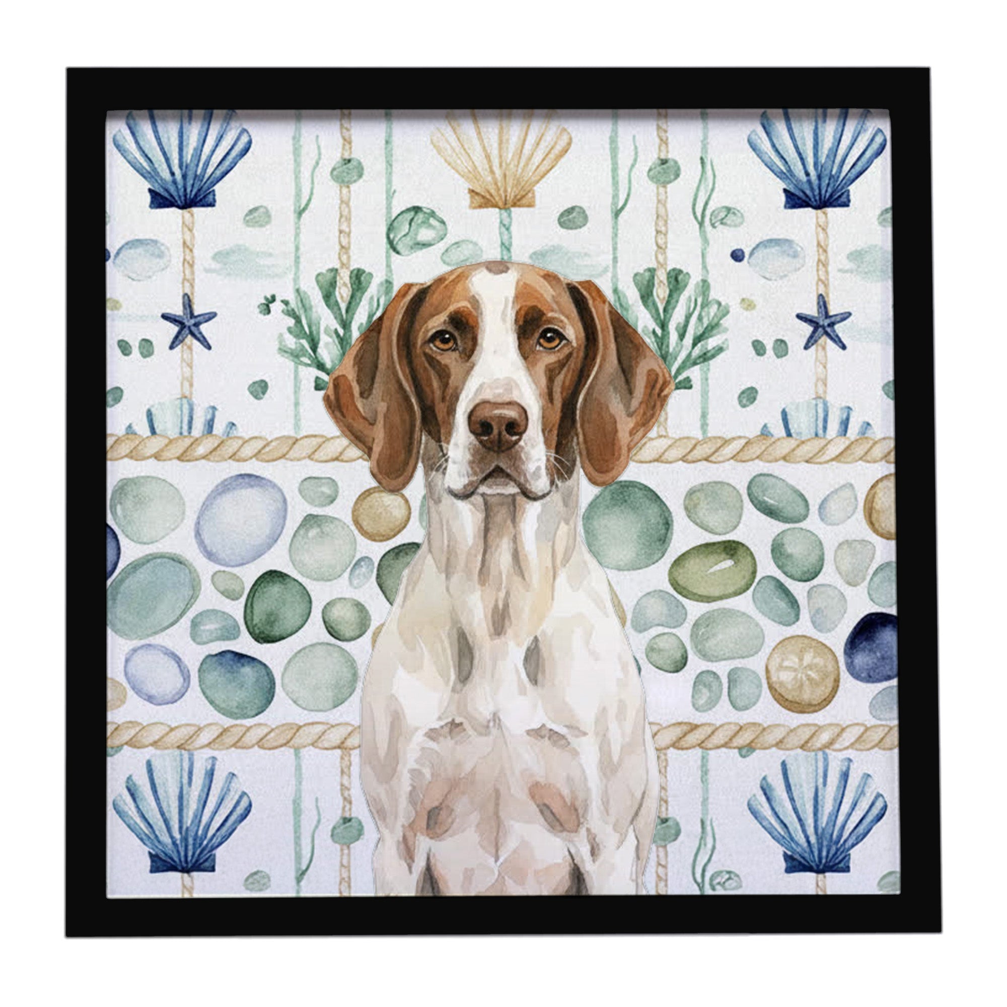 Caroline's Treasures Liver and White Pointer Coastal Sea Glass Framed Metal Print