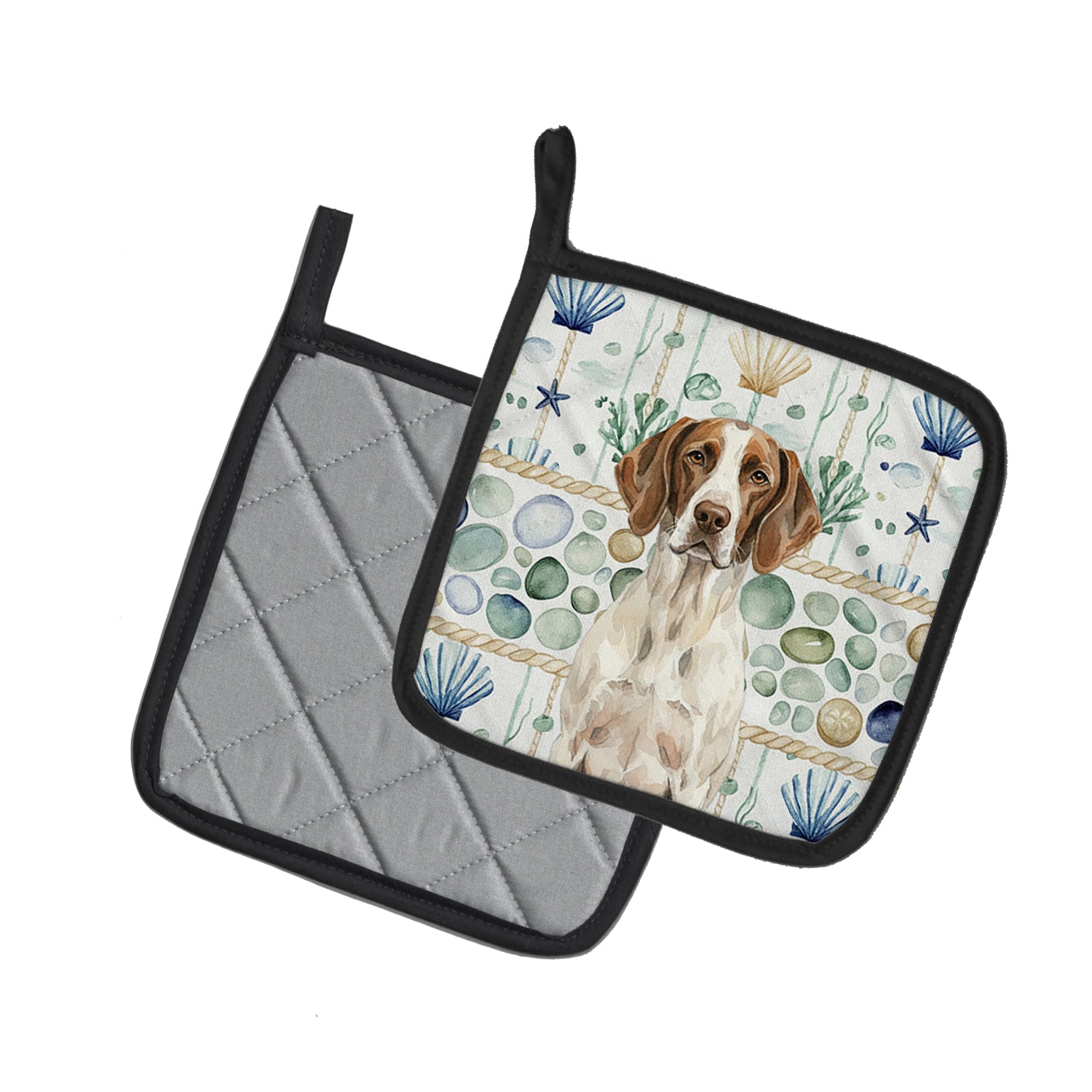 Caroline's Treasures Liver and White Pointer Coastal Sea Glass Pair of Pot Holders