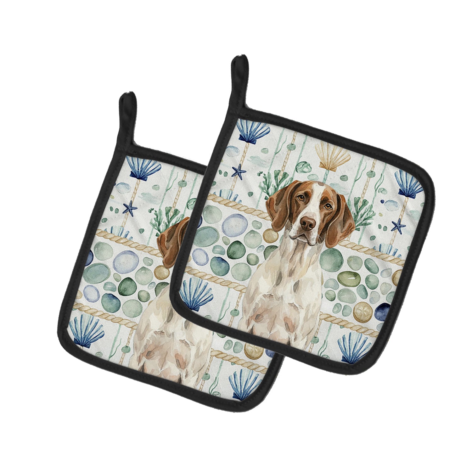 Caroline's Treasures Liver and White Pointer Coastal Sea Glass Pair of Pot Holders