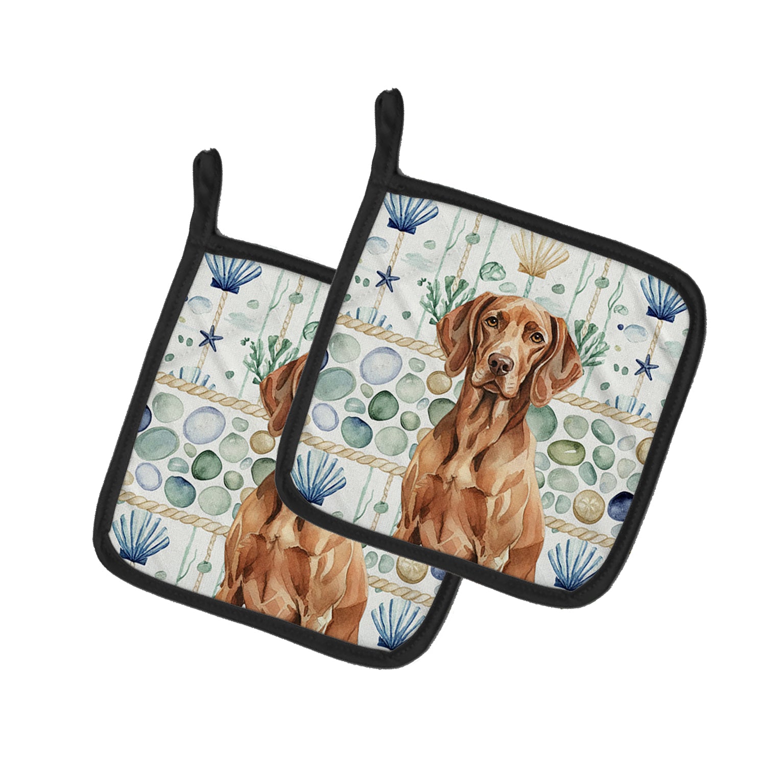 Caroline's Treasures Liver Pointer Coastal Sea Glass Pair of Pot Holders