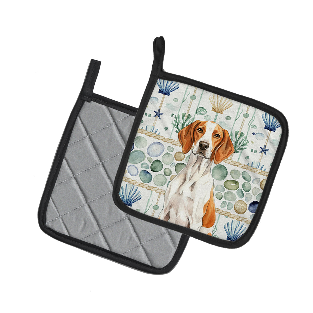 Caroline's Treasures Orange and White Pointer Coastal Sea Glass Pair of Pot Holders