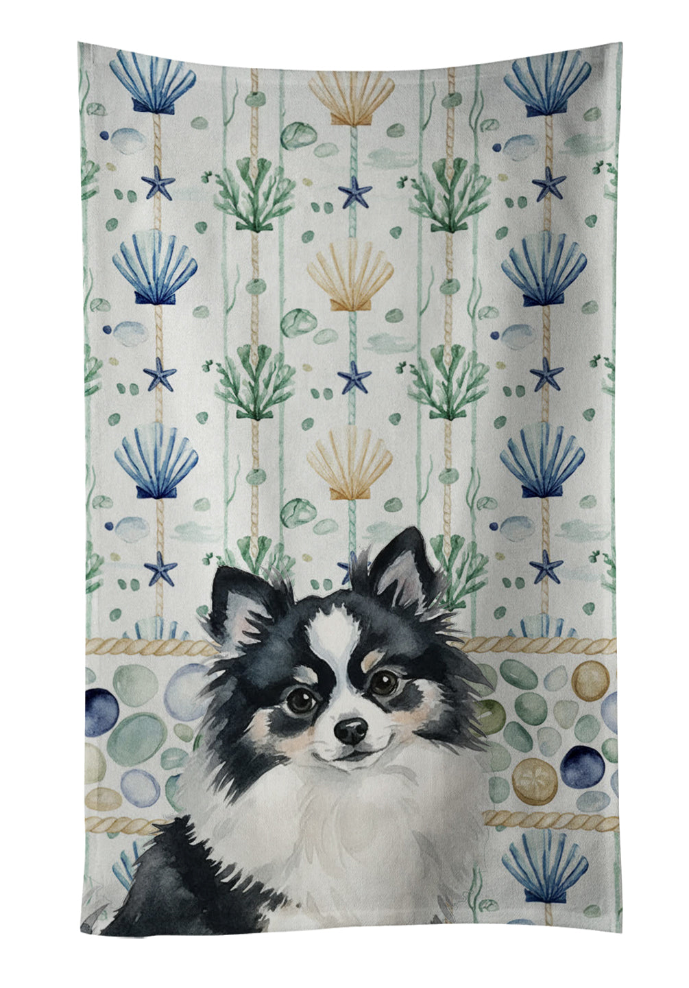 Caroline's Treasures Black and White Pomeranian Coastal Sea Glass Kitchen Towel