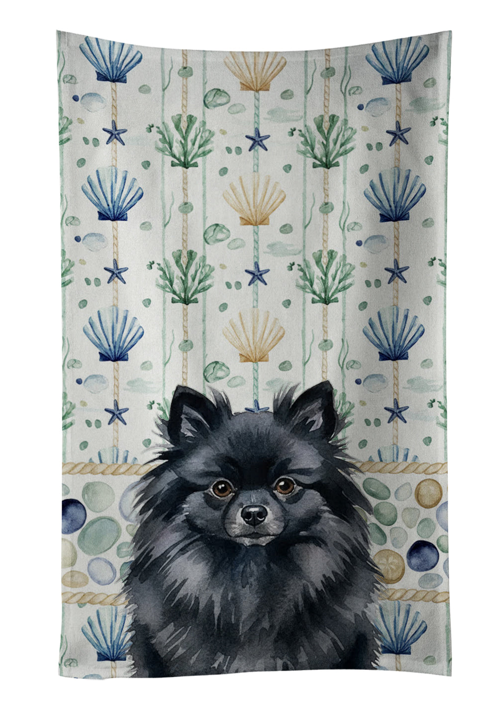 Caroline's Treasures Black Pomeranian Coastal Sea Glass Kitchen Towel