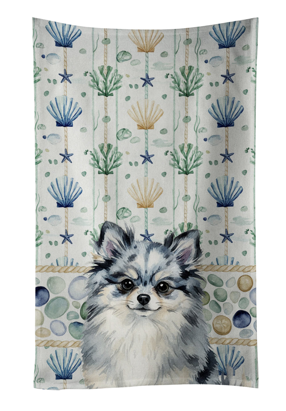 Caroline's Treasures Blue Merle Pomeranian Coastal Sea Glass Kitchen Towel