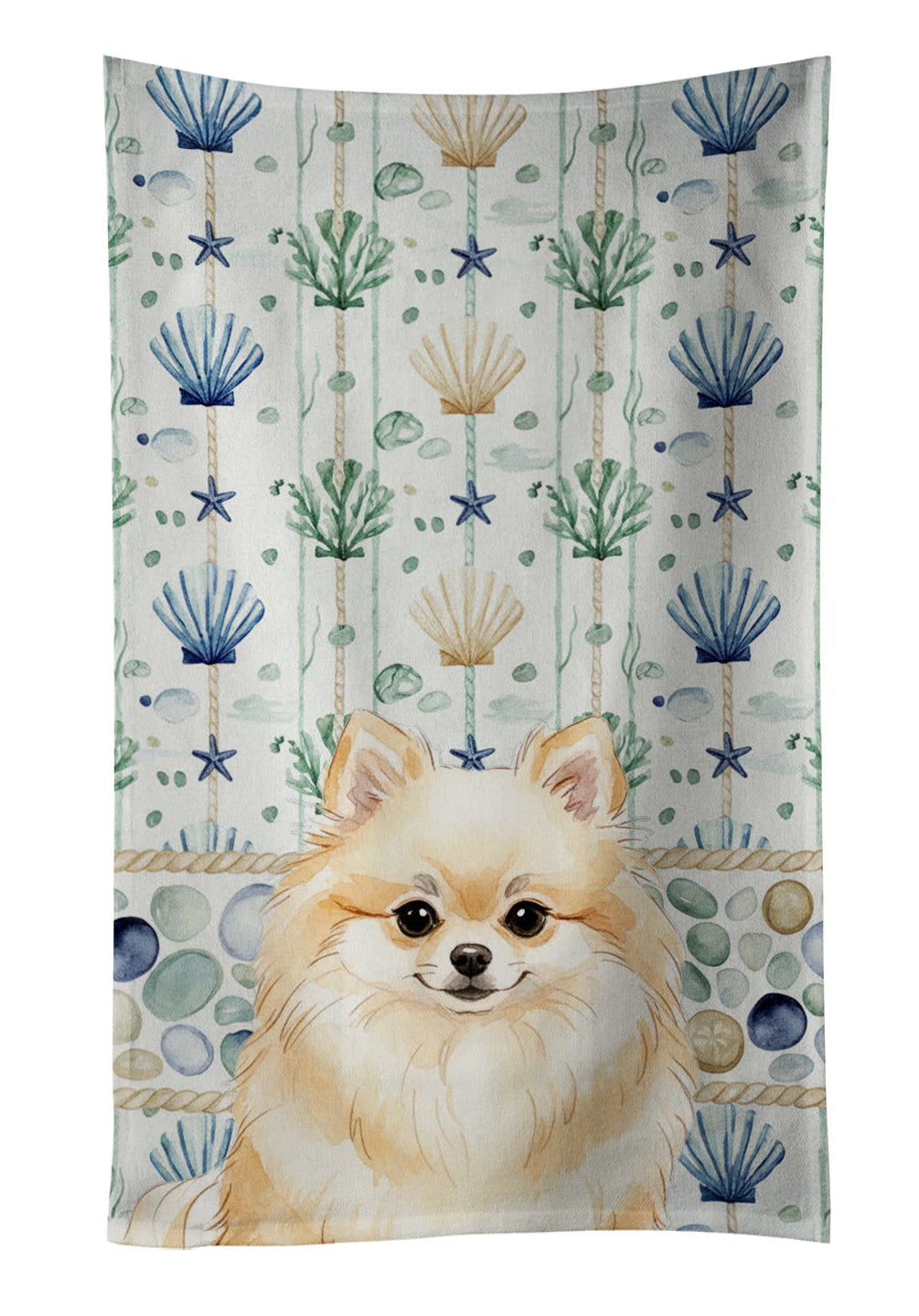 Caroline's Treasures Cream Pomeranian Coastal Sea Glass Kitchen Towel