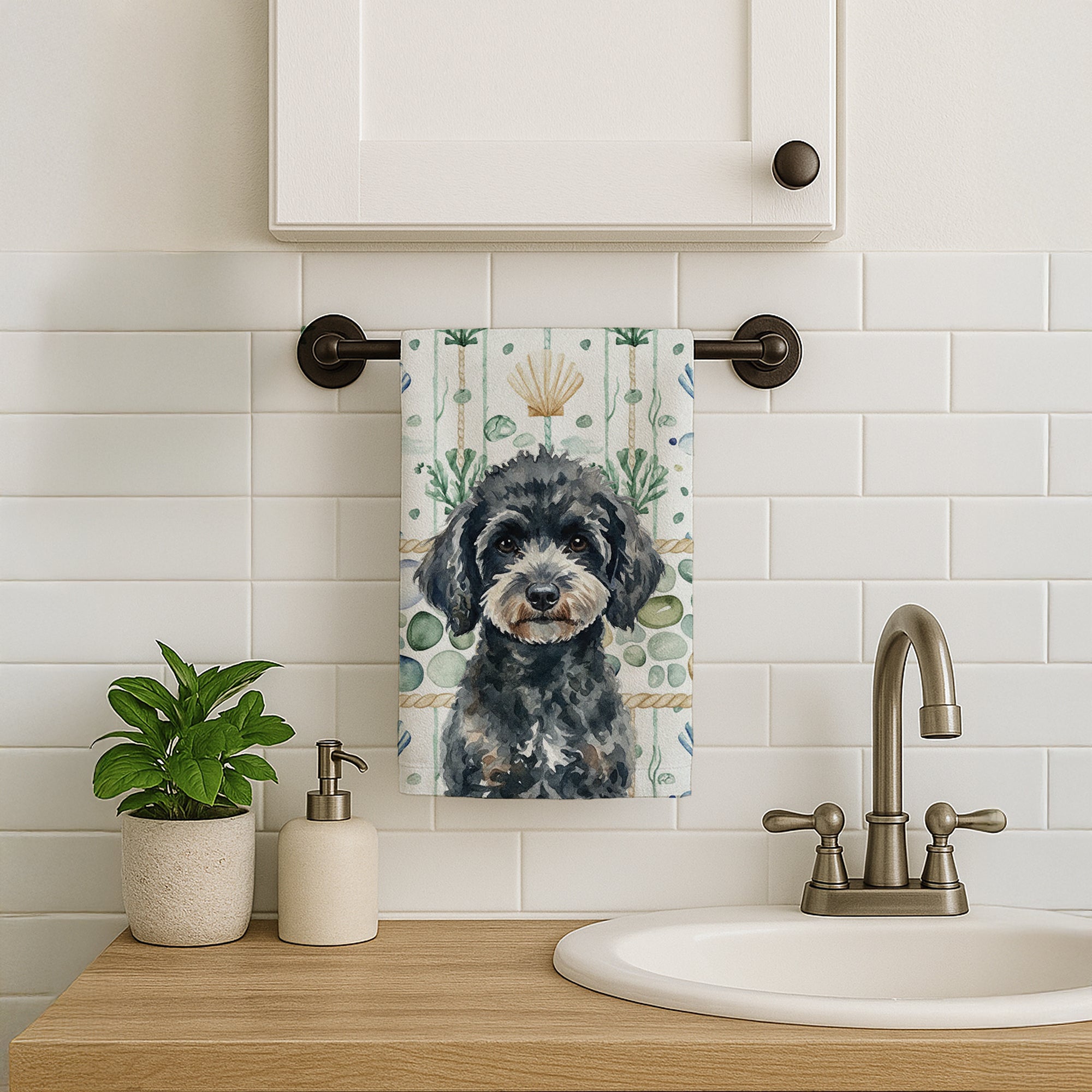 Caroline's Treasures Miniature Black Poodle Coastal Sea Glass Kitchen Towel