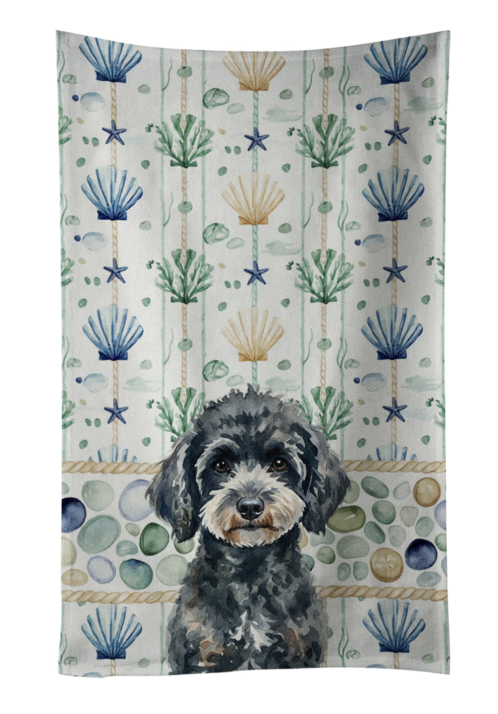 Caroline's Treasures Miniature Black Poodle Coastal Sea Glass Kitchen Towel