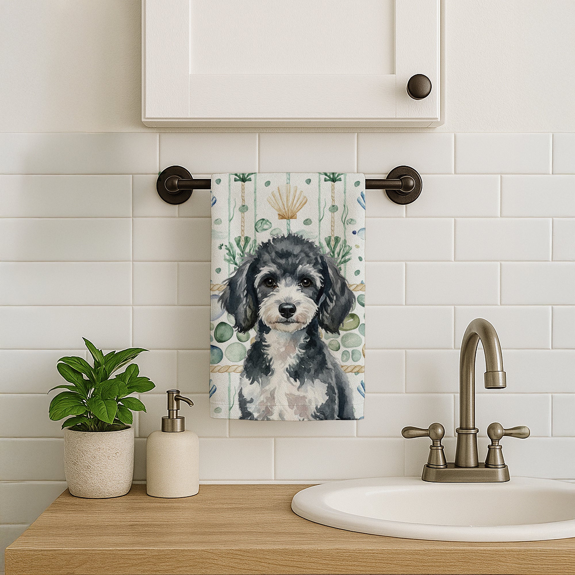 Caroline's Treasures Miniature Parti Poodle Coastal Sea Glass Kitchen Towel