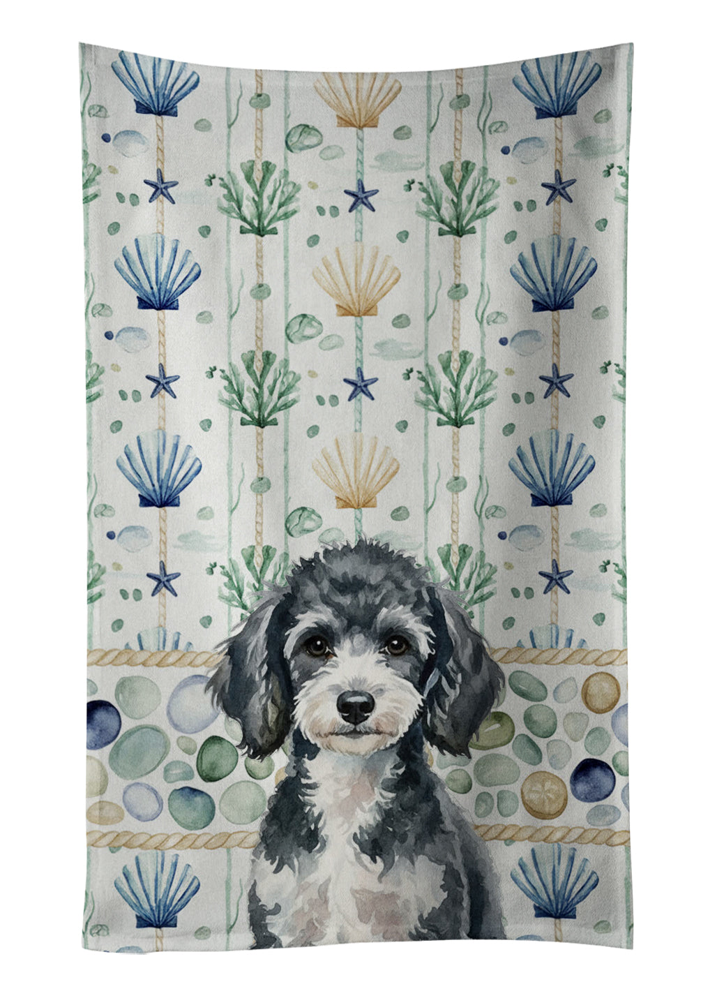 Caroline's Treasures Miniature Parti Poodle Coastal Sea Glass Kitchen Towel