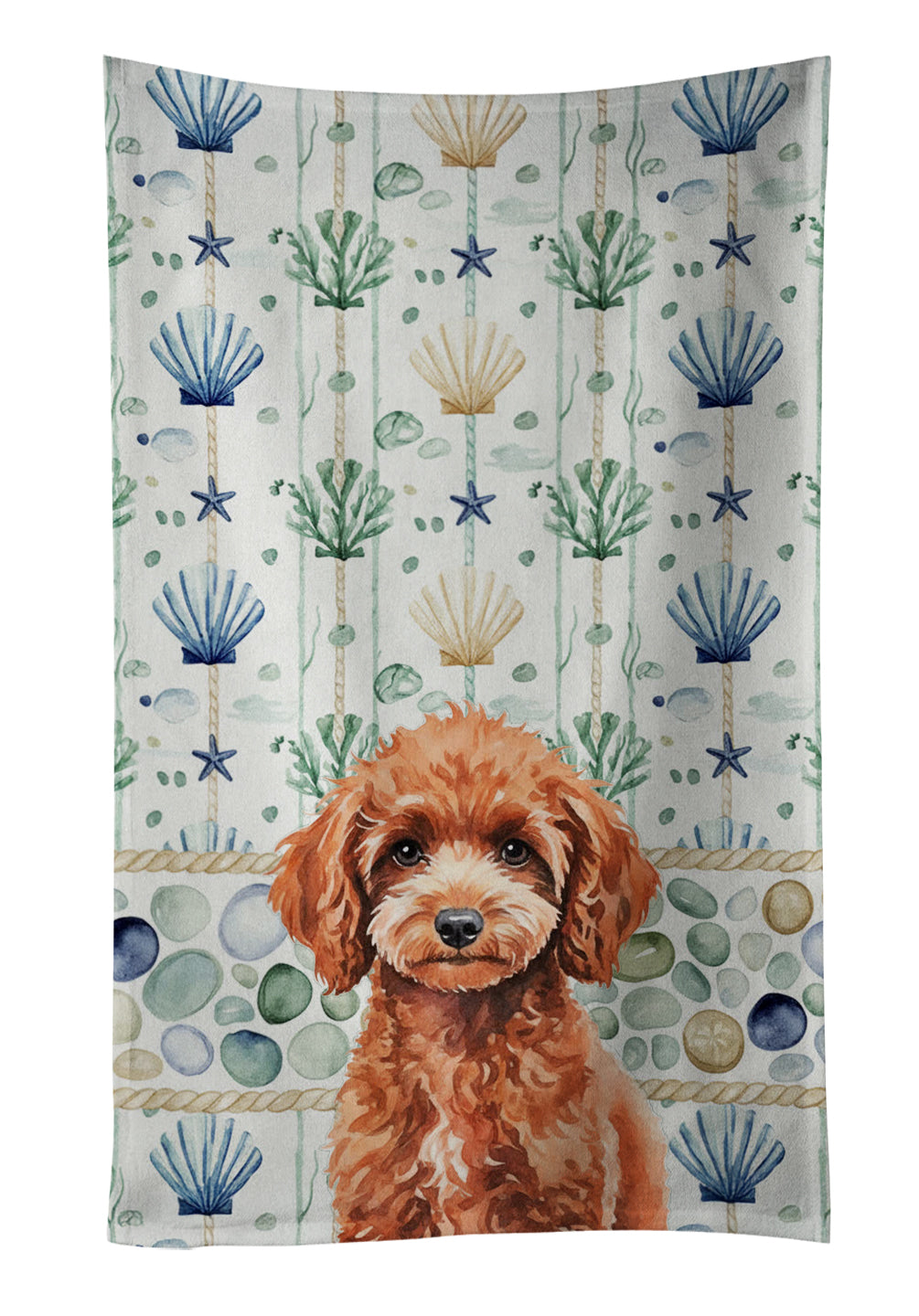 Caroline's Treasures Miniature Red Poodle Coastal Sea Glass Kitchen Towel