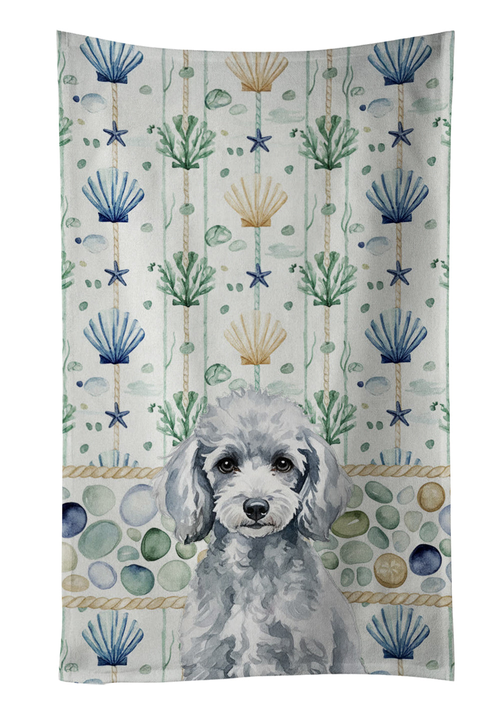 Caroline's Treasures Miniature Silver Poodle Coastal Sea Glass Kitchen Towel