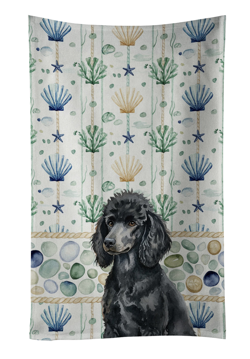 Caroline's Treasures Standard Black Poodle Coastal Sea Glass Kitchen Towel