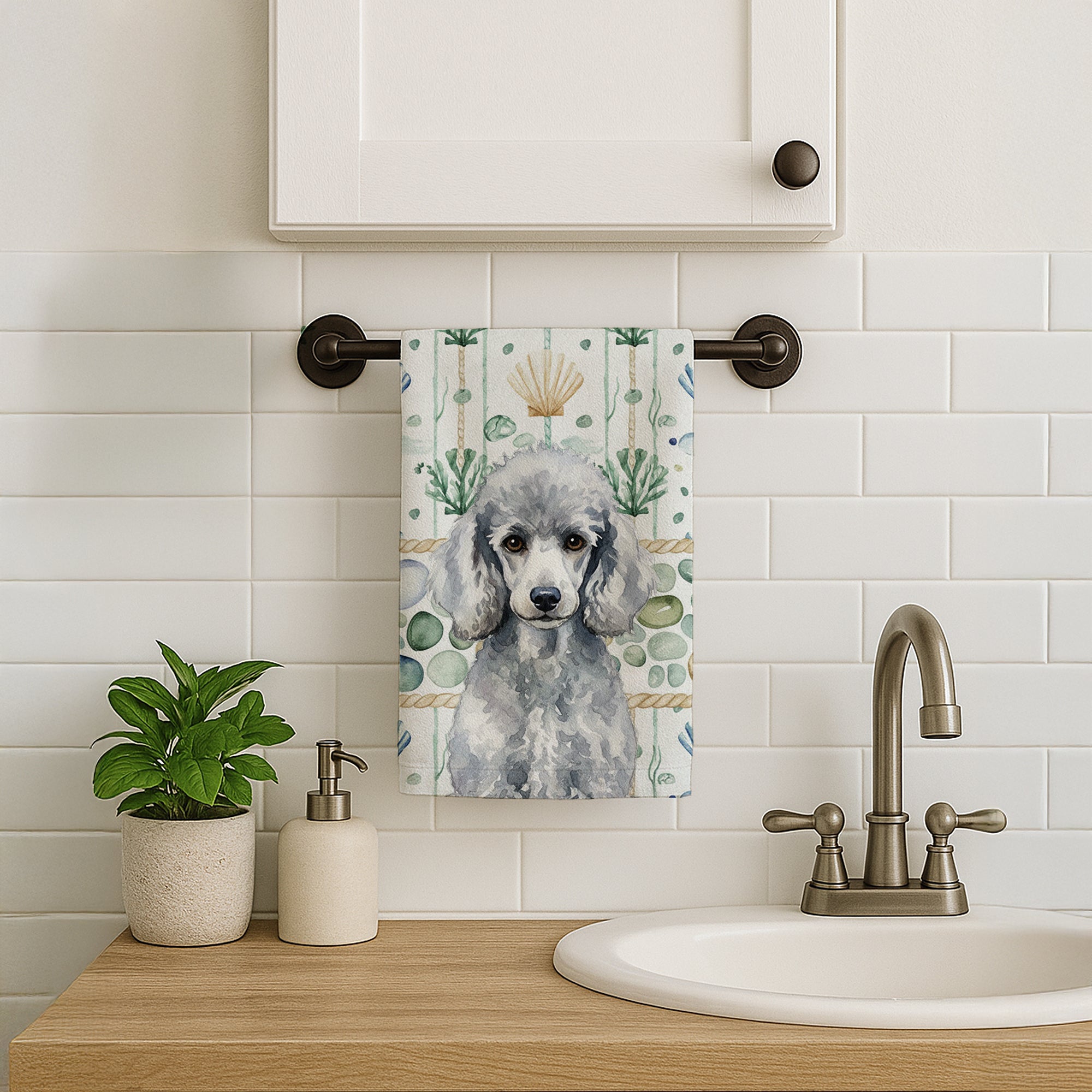 Caroline's Treasures Standard Silver Poodle Coastal Sea Glass Kitchen Towel