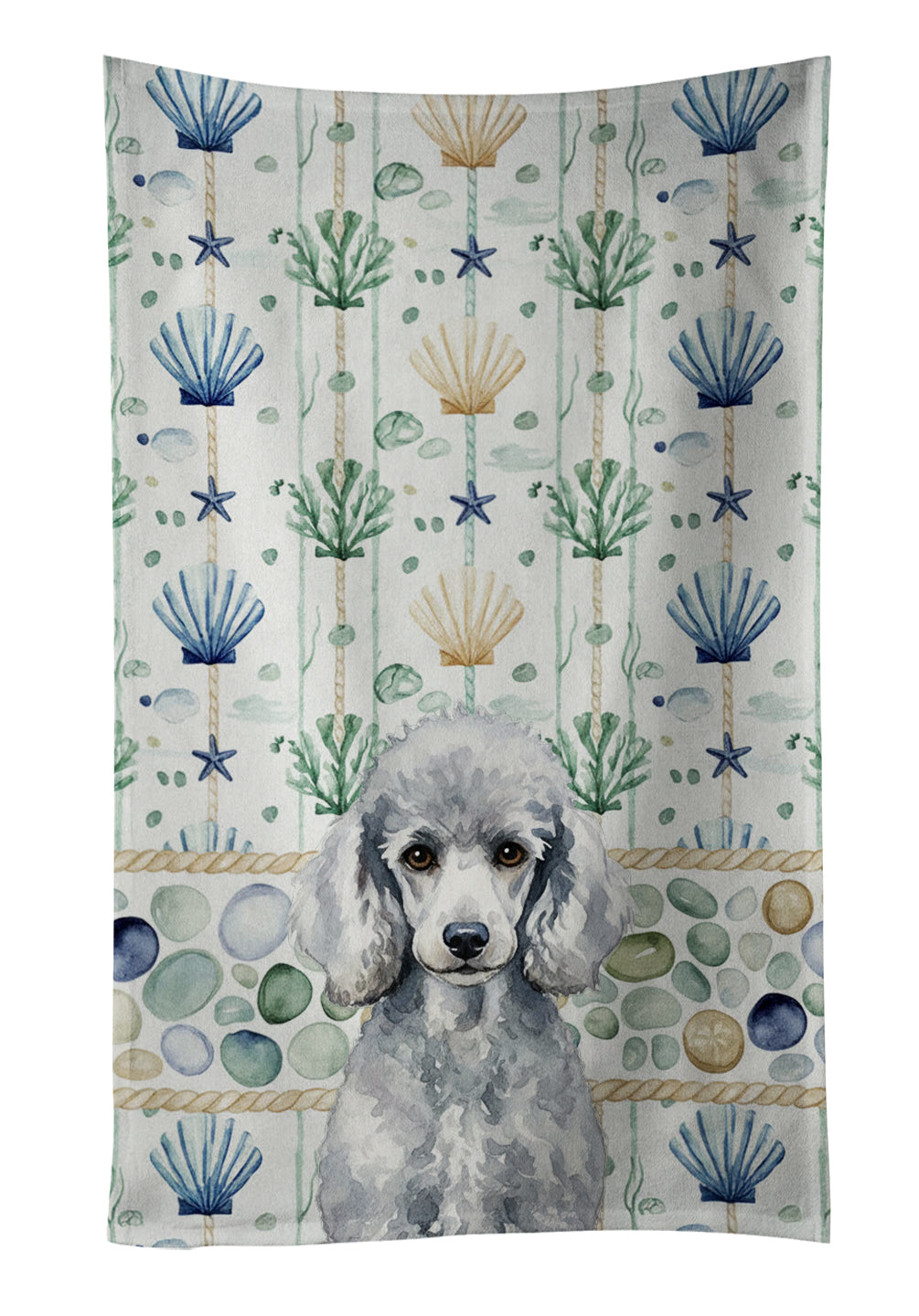 Caroline's Treasures Standard Silver Poodle Coastal Sea Glass Kitchen Towel