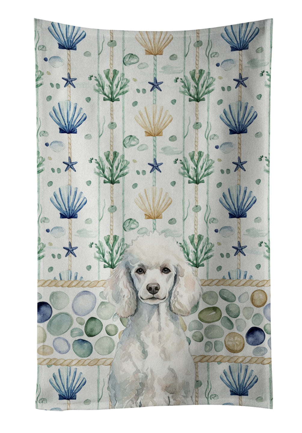 Caroline's Treasures Standard White Poodle Coastal Sea Glass Kitchen Towel