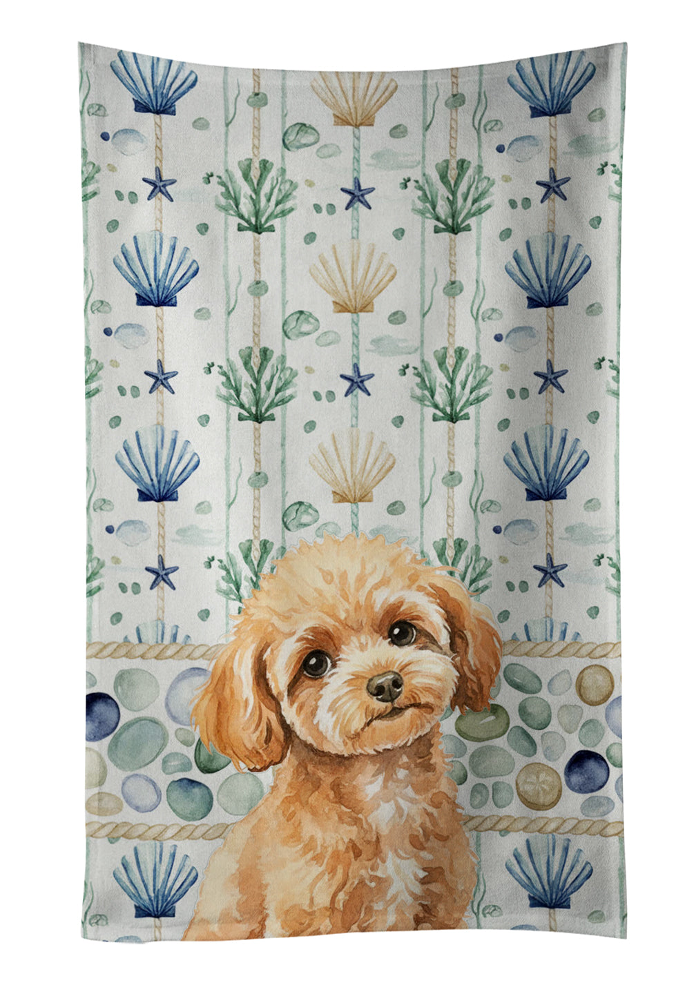 Caroline's Treasures Toy Apricot Poodle Coastal Sea Glass Kitchen Towel