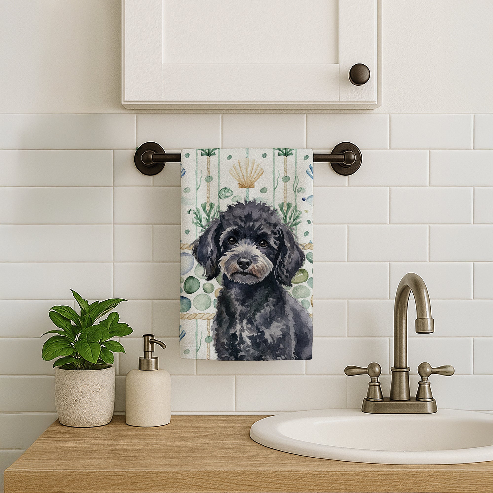 Caroline's Treasures Toy Black Poodle Coastal Sea Glass Kitchen Towel