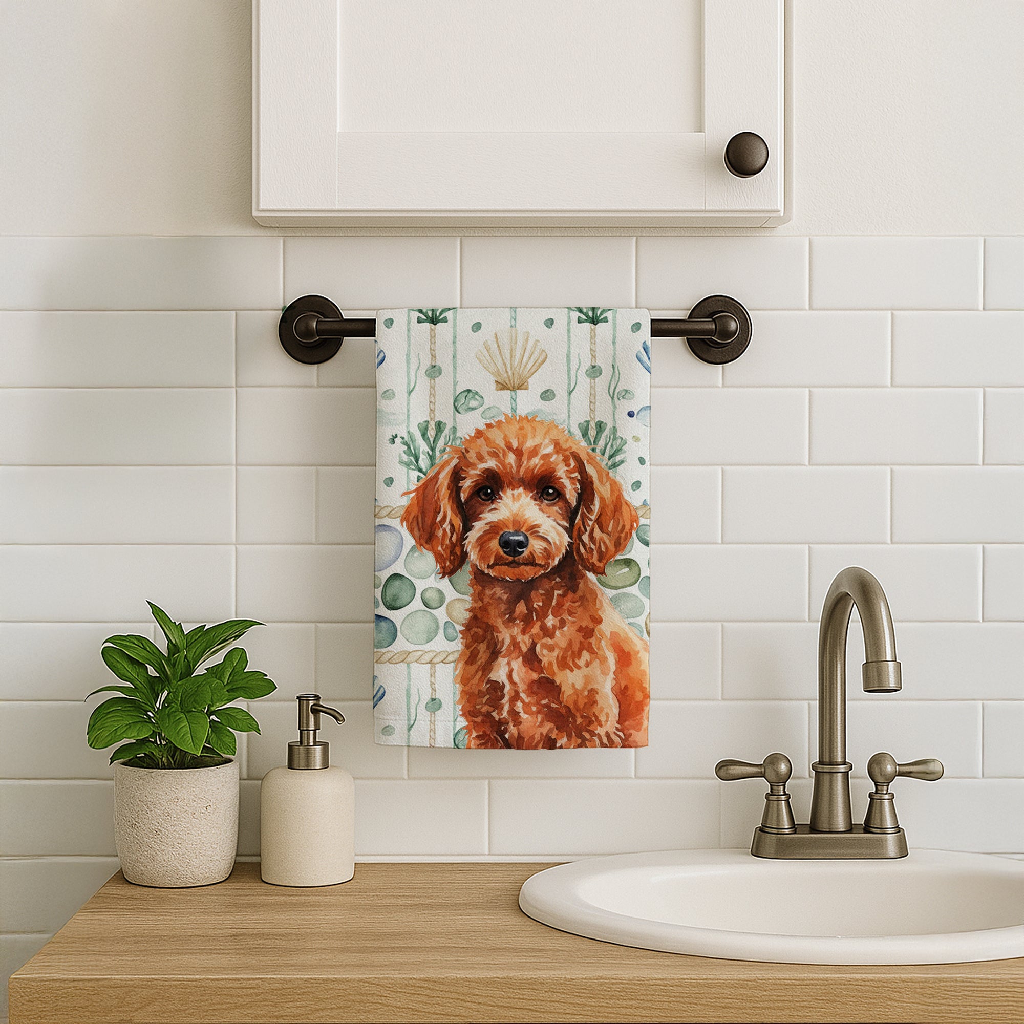 Caroline's Treasures Toy Red Poodle Coastal Sea Glass Kitchen Towel
