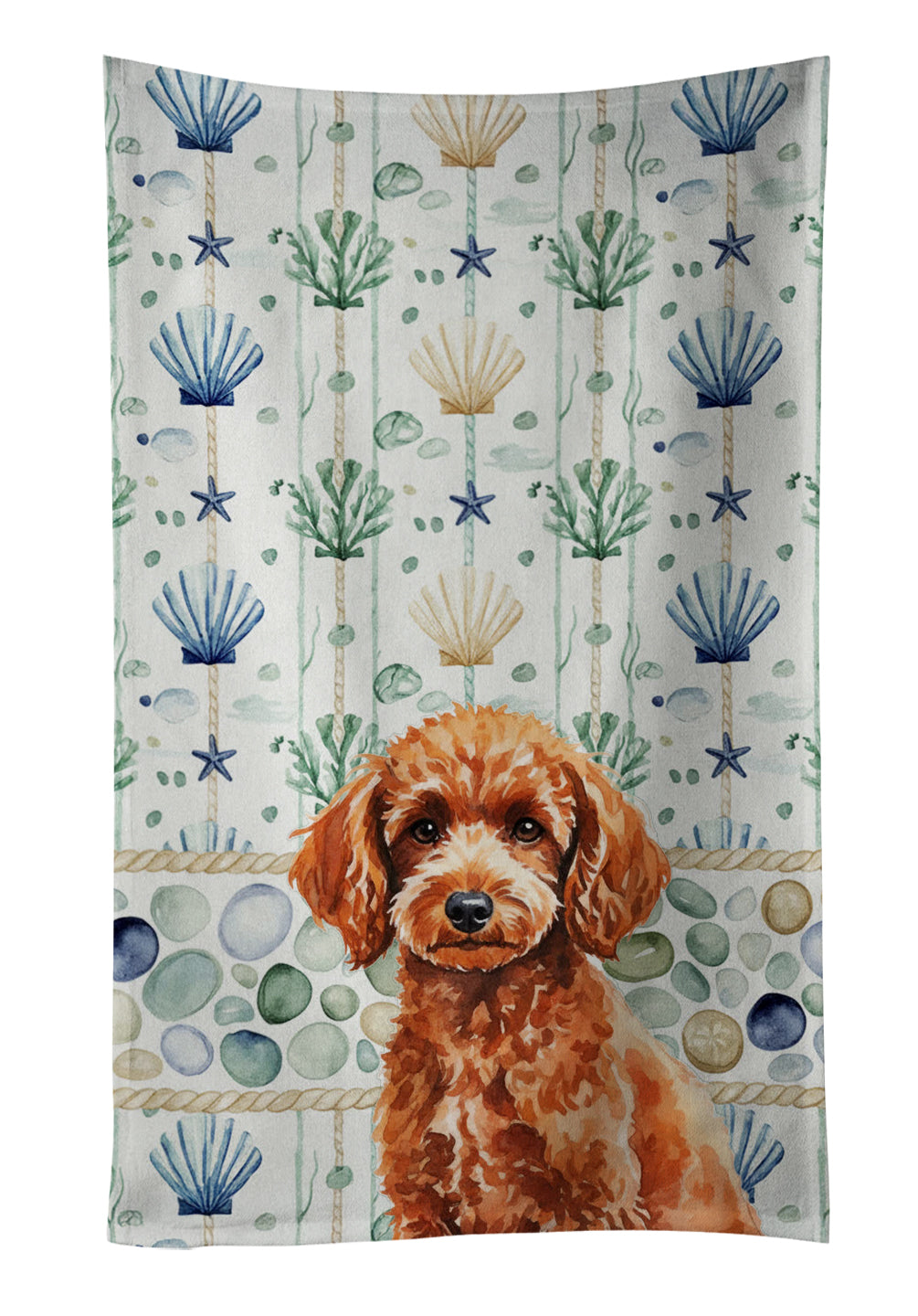 Caroline's Treasures Toy Red Poodle Coastal Sea Glass Kitchen Towel
