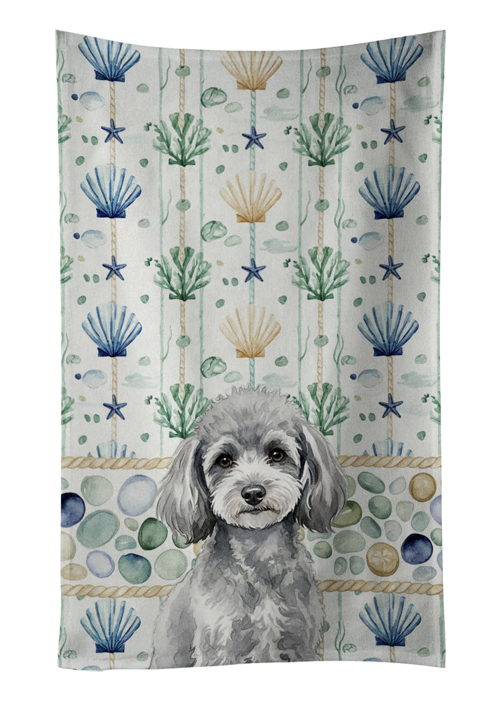 Caroline's Treasures Toy Silver Poodle Coastal Sea Glass Kitchen Towel