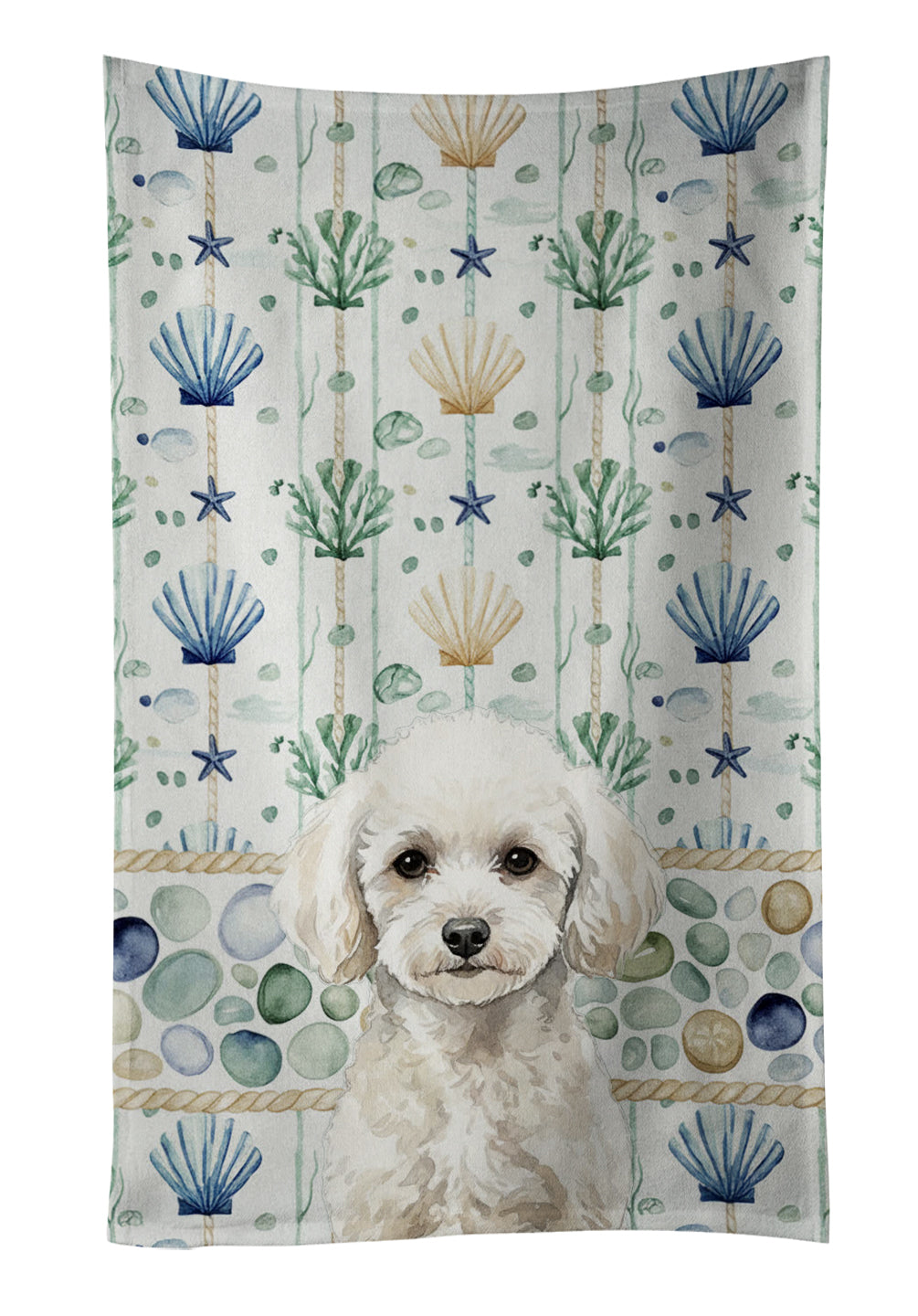 Caroline's Treasures Toy White Poodle Coastal Sea Glass Kitchen Towel