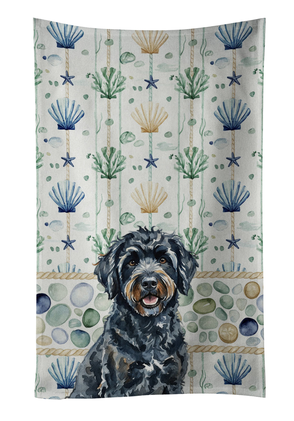 Caroline's Treasures Black Portuguese Water Dog Coastal Sea Glass Kitchen Towel