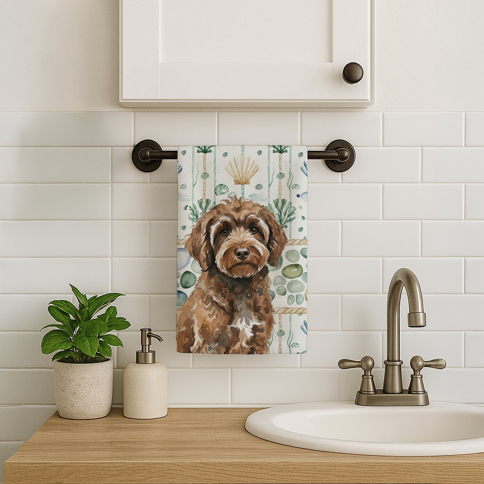 Caroline's Treasures Brown Portuguese Water Dog Coastal Sea Glass Kitchen Towel